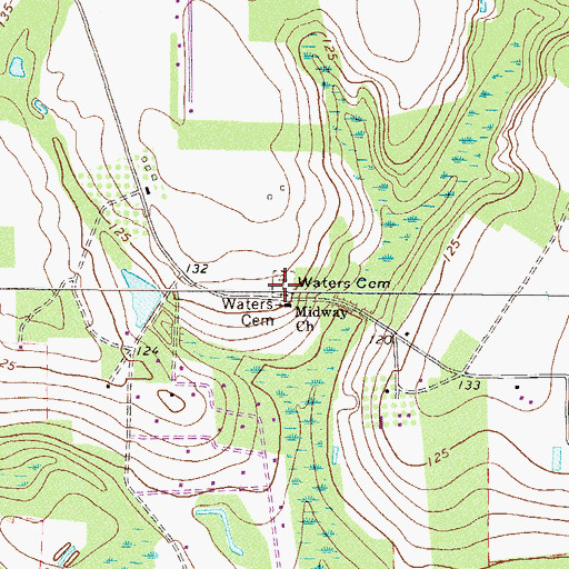 Topographic Map of Waters Cemetery, GA