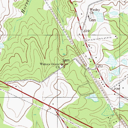 Topographic Map of Waters Grove Church, GA