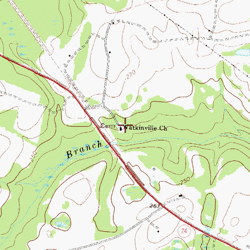 Topographic Map of Watkinville Church, GA