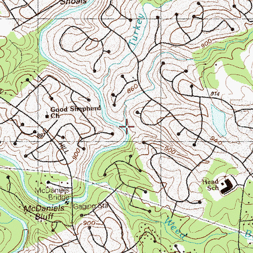 Topographic Map of Watson Creek, GA