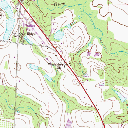 Topographic Map of Wayside Church, GA