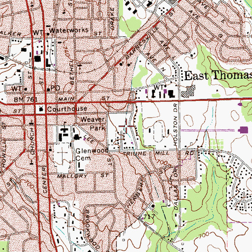 Topographic Map of Weaver Park, GA