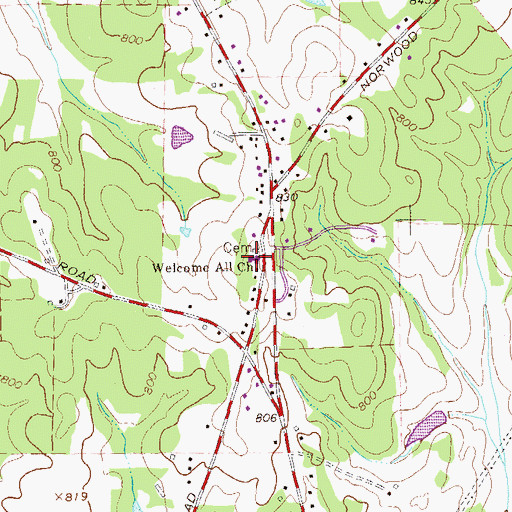Topographic Map of Welcome All Church, GA