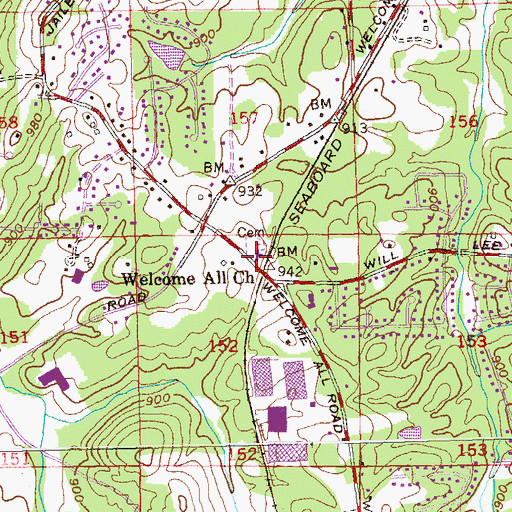 Topographic Map of Welcome All Church, GA