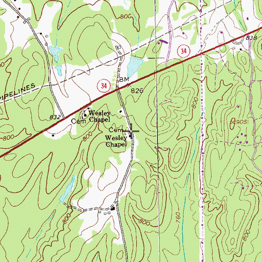Topographic Map of Wesley Chapel Methodist Church, GA