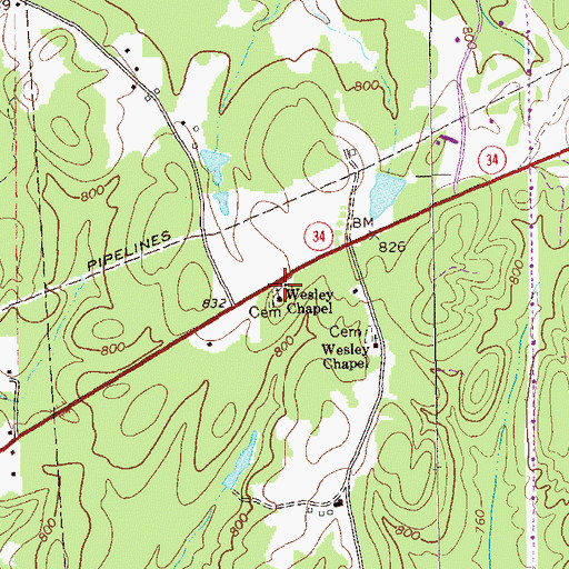 Topographic Map of Wesley Chapel, GA