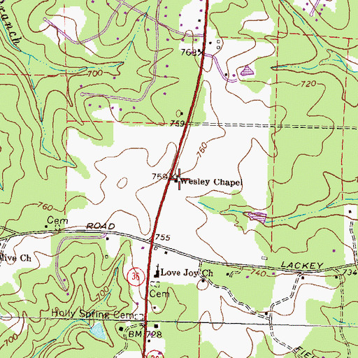 Topographic Map of Wesley Chapel, GA