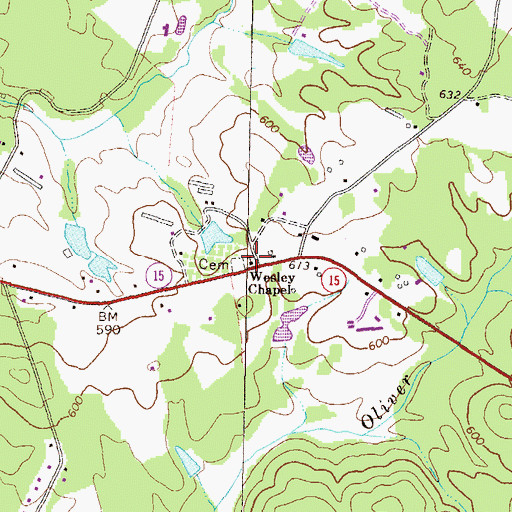 Topographic Map of Wesley Chapel, GA