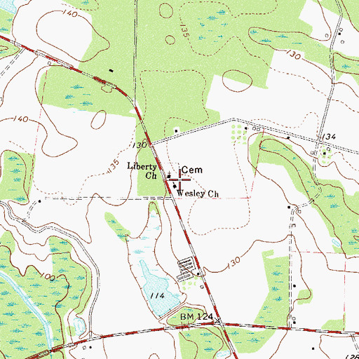 Topographic Map of Wesley Church, GA