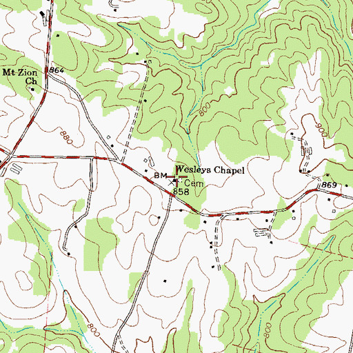 Topographic Map of Wesleys Chapel, GA