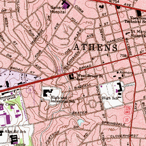 Topographic Map of West Broad Street School, GA