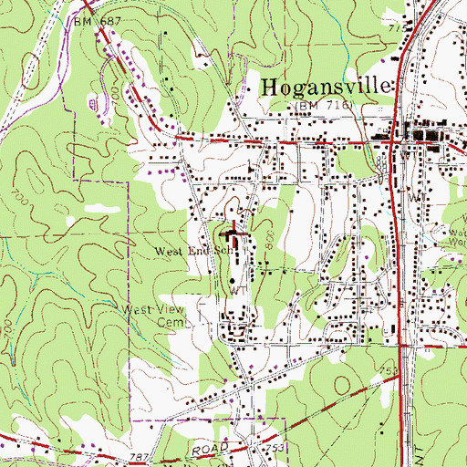 Topographic Map of West End School, GA