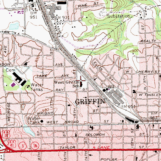 Topographic Map of West Griffin School, GA