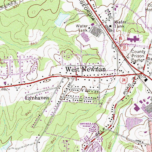 Topographic Map of West Newnan, GA
