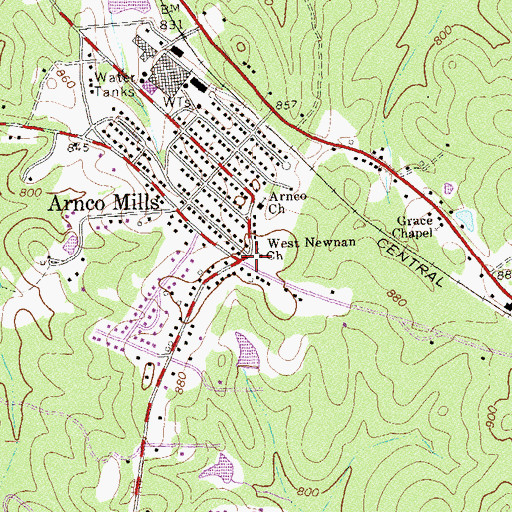 Topographic Map of West Newnan Church, GA