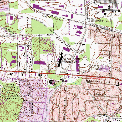 Topographic Map of West Rome High School, GA