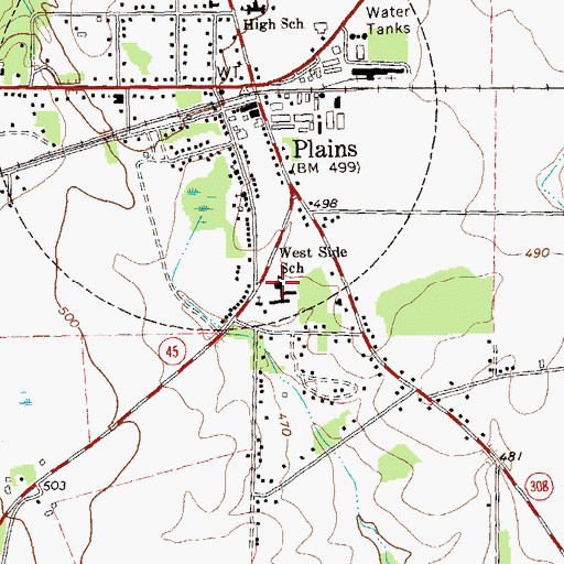 Topographic Map of West Side School, GA