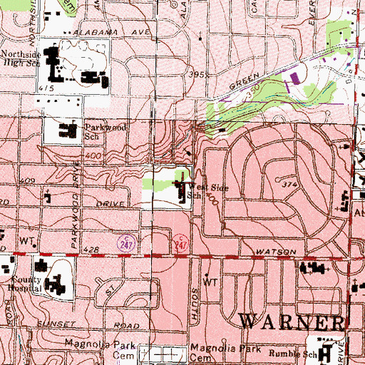 Topographic Map of West Side School, GA