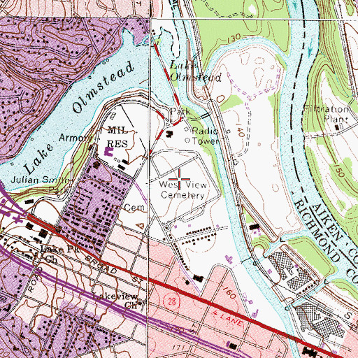 Topographic Map of West View Cemetery, GA