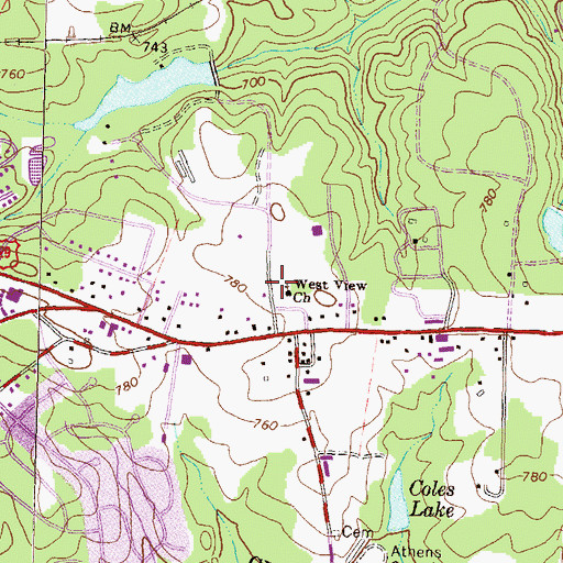 Topographic Map of West View Church, GA