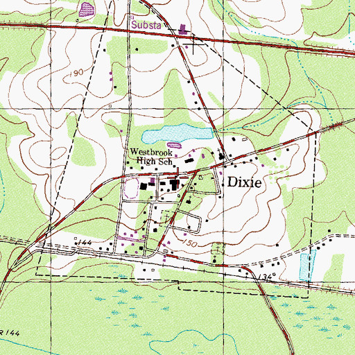 Topographic Map of Westbrook High School, GA