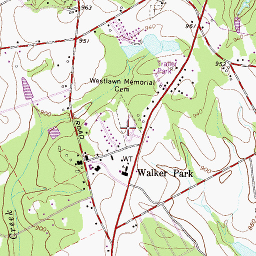 Topographic Map of Westlawn Memorial Cemetery, GA