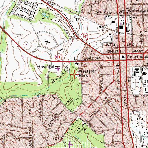 Topographic Map of Westside Park, GA