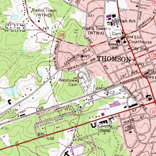 Topographic Map of Westview Cemetery, GA