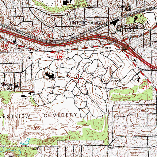 Topographic Map of Westview Cemetery, GA