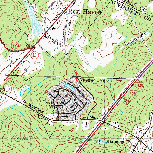 Topographic Map of Wheeler Cemetery, GA