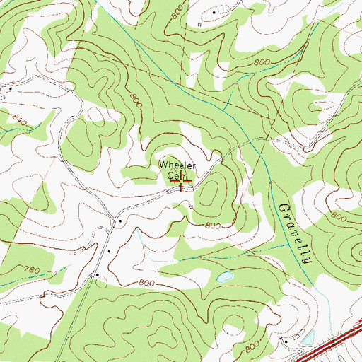 Topographic Map of Wheeler Cemetery, GA
