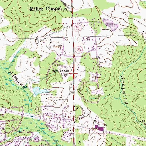Topographic Map of Whitaker Cemetery, GA