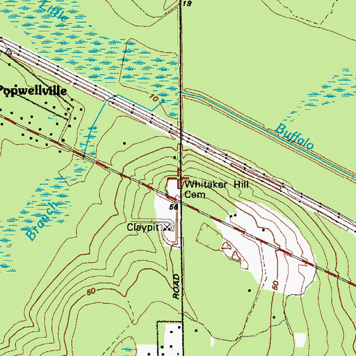 Topographic Map of Whitaker Hill Cemetery, GA