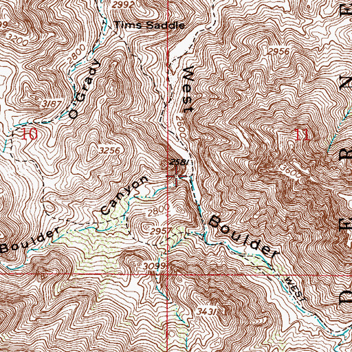 Topographic Map of Old West Boulder Canyon, AZ