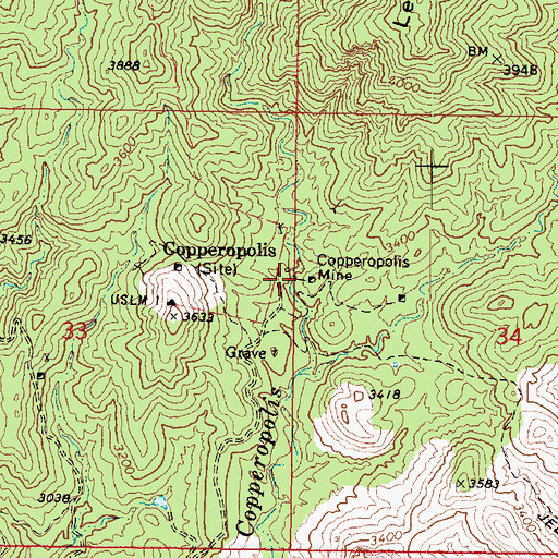 Topographic Map of Copperopolis Mine, AZ