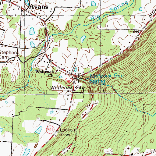 Topographic Map of Whiteoak Gap Spring, GA