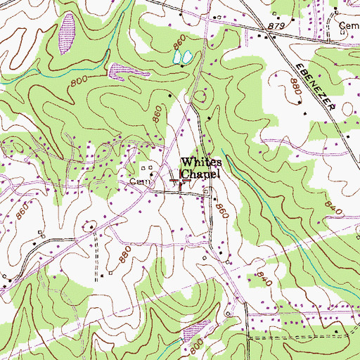 Topographic Map of Whites Chapel, GA