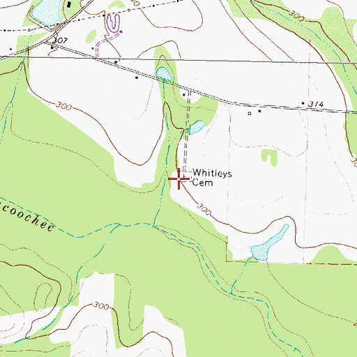 Topographic Map of Whitleys Cemetery, GA