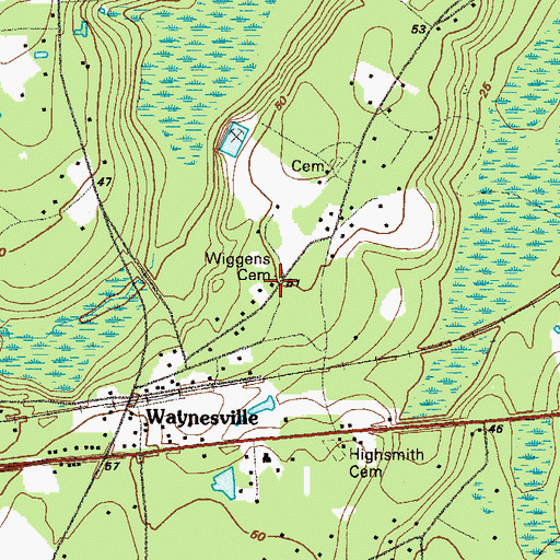 Topographic Map of Wiggens Cemetery, GA