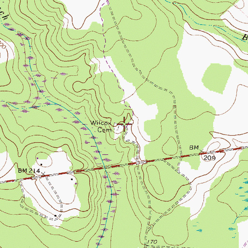 Topographic Map of Wilcox Cemetery, GA