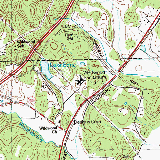 Topographic Map of Wildwood Lifestyle Center and Hospital, GA