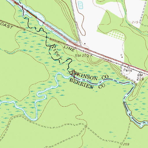 Topographic Map of Willacoochee River, GA