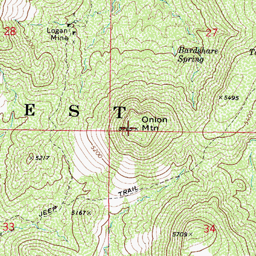 Topographic Map of Onion Mountain, AZ