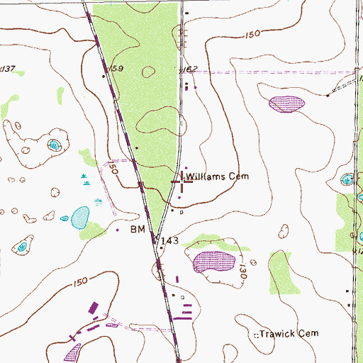 Topographic Map of Williams Cemetery, GA