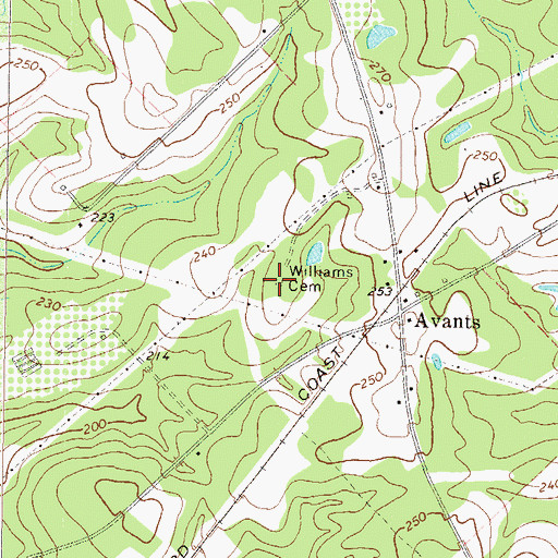 Topographic Map of Williams Cemetery, GA
