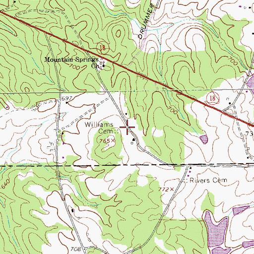 Topographic Map of Williams Cemetery, GA