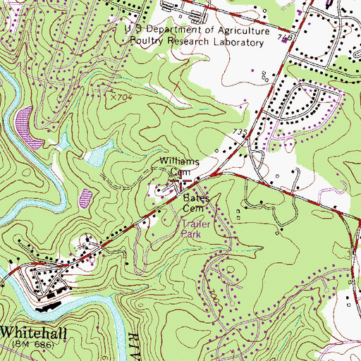 Topographic Map of Williams Cemetery, GA