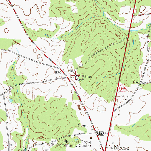 Topographic Map of Williams Cemetery, GA