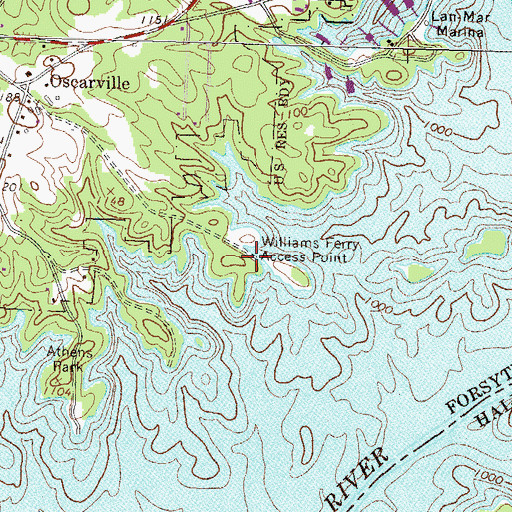 Topographic Map of Williams Ferry Access Point, GA