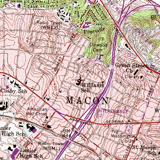 Topographic Map of Williams School, GA